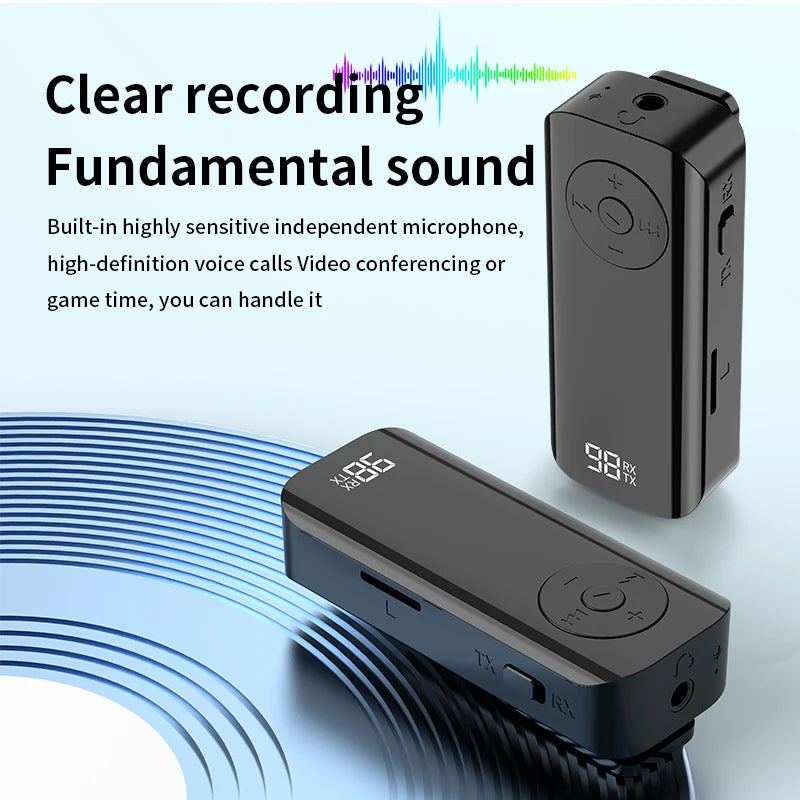 Wireless Bluetooth 5.3 Adapter: Collar-Clip Audio Transmitter/Receiver for Airplane, Car and Home Entertainment