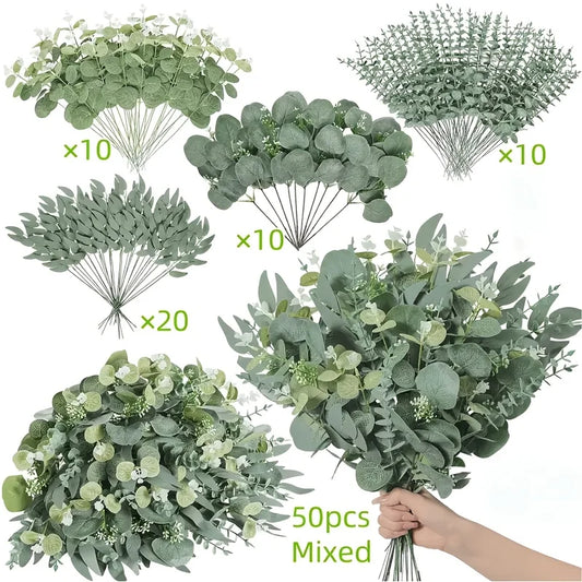 Timeless Greenery Collection – 50 Artificial Eucalyptus & Willow Sprigs