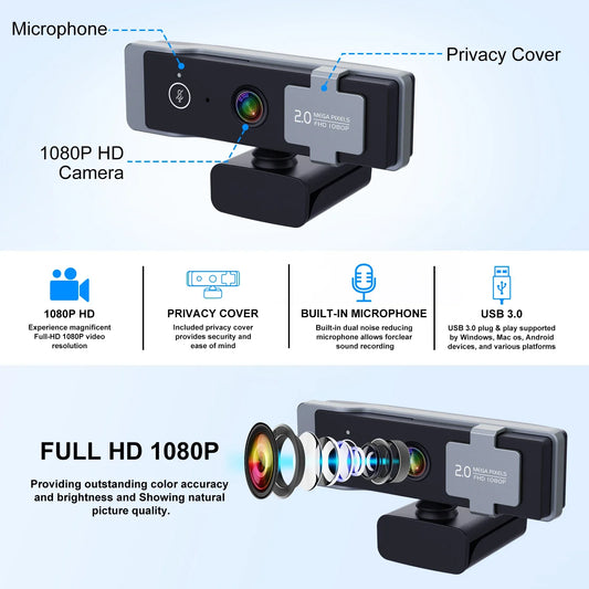 Professional 4K Webcam with Mic & Tripod: Perfect for Online Meetings, Streaming & Video Calls