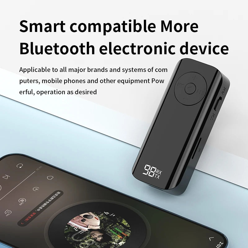 Wireless Bluetooth 5.3 Adapter: Collar-Clip Audio Transmitter/Receiver for Airplane, Car and Home Entertainment